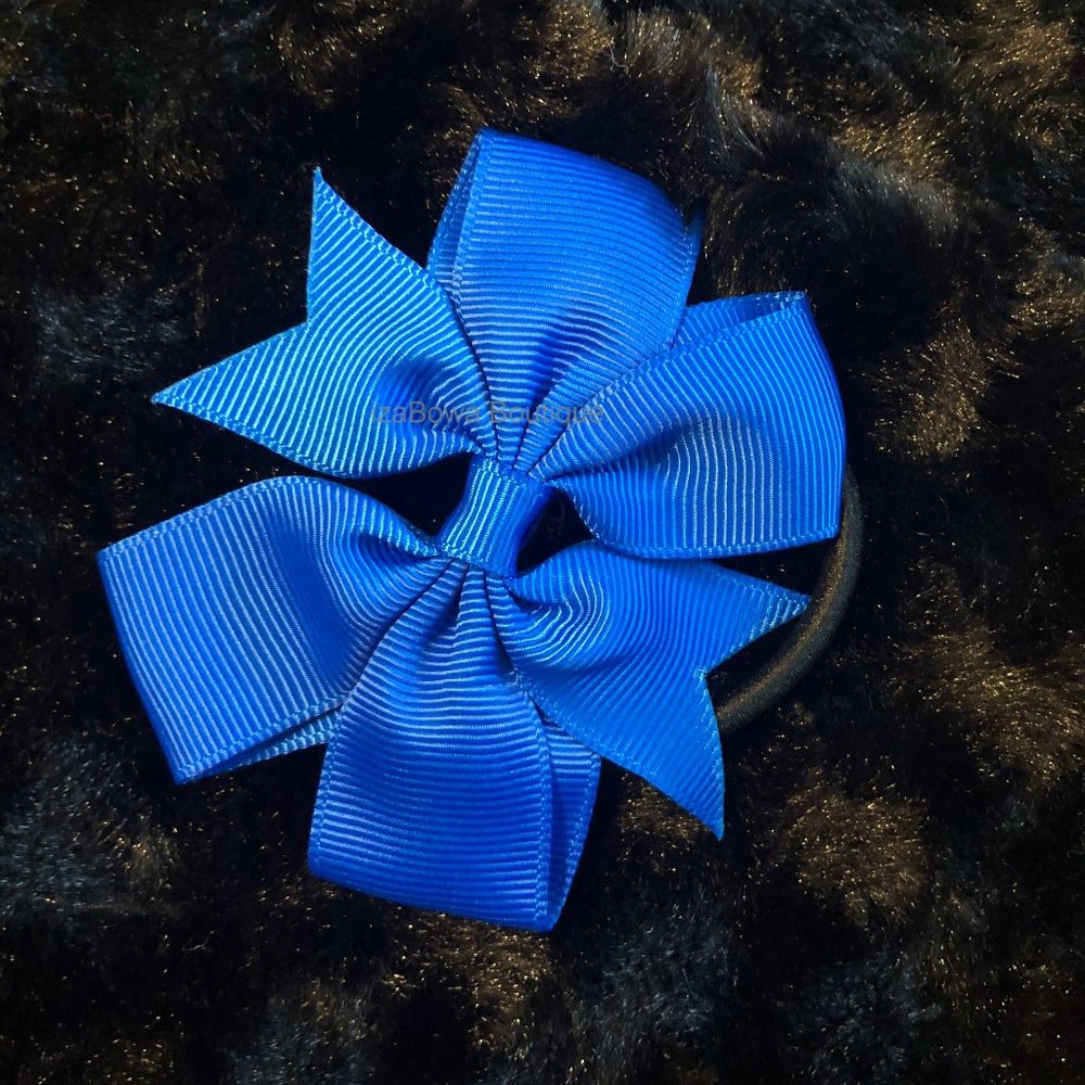 Royal Blue 3" Pinwheel Bow Ponytail  HAND CRAFTED
